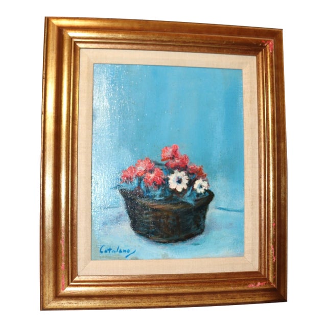 Vintage Original Catalano Botanical Flower Expressionism Oil Painting on Canvas For Sale