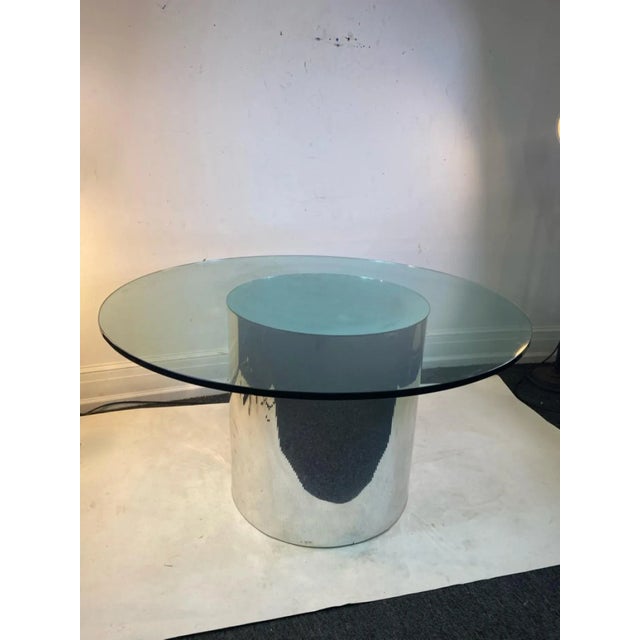 1970s 1970s Italian Modern Mirrored & Glass Cylinder Dining Table For Sale - Image 5 of 9