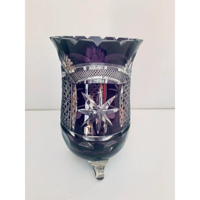 Vintage Thick and Heavy Hand Cut Purple Crystal Vase For Sale - Image 10 of 10
