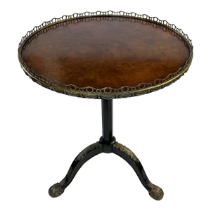 Continental Mahogany Accent Table With Burlwood Top and Bronze Mounts