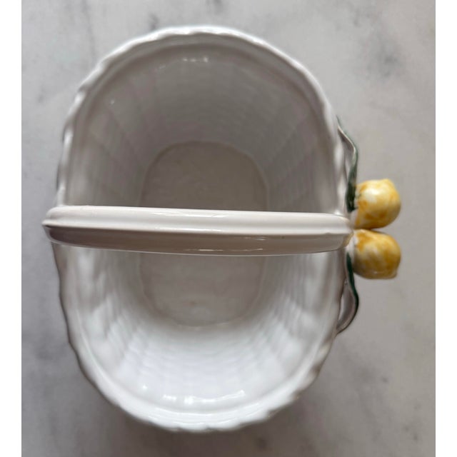 White Vintage Portuguese Woven Ceramic Basket With Lemon Details For Sale - Image 8 of 10