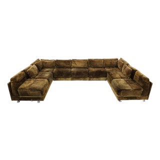 1960s Mid Century Straub 9 Piece Olive Sectional Sofa XL For Sale