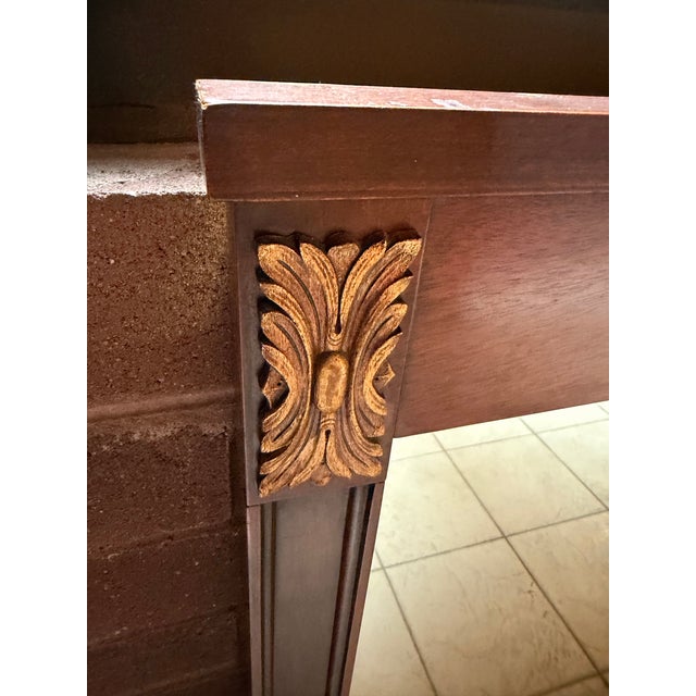 1970s Large Vintage Traditional Mahogany Wall Mirror With Carved Crest Floral Appliqués For Sale - Image 5 of 7
