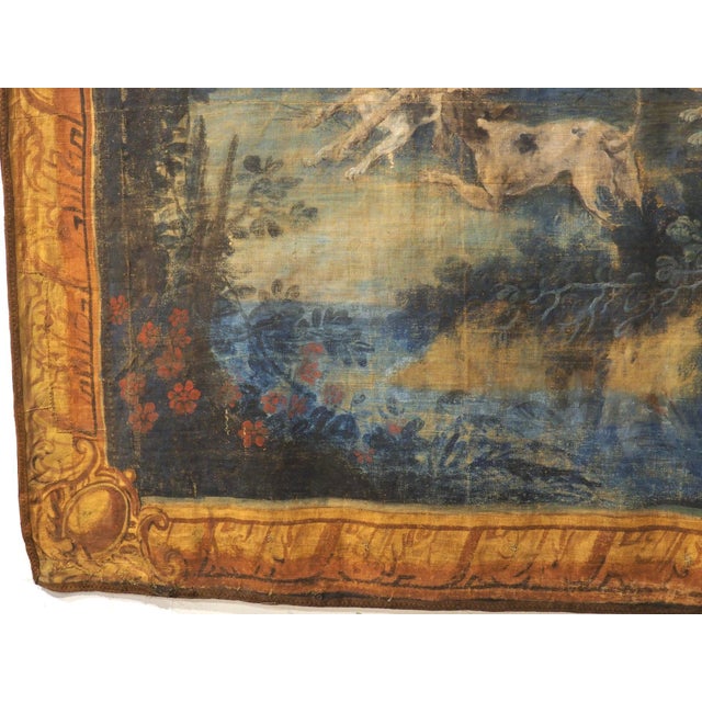 18th Century A Large 18th Century French Toile Peinte of a Stag Hunt in the Forest For Sale - Image 5 of 17