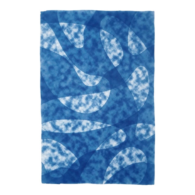 2021 "Misty Underwater Shapes" Contemporary Cyanotype on Watercolor Paper For Sale