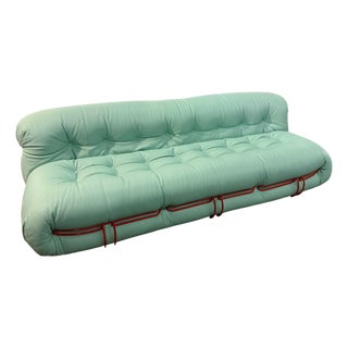 Soriana Sofa by Afra & Tobia Scarpa for Cassina, Upholstered in Soft Mint Green Leather For Sale