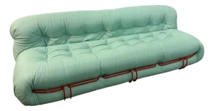 Soriana Sofa by Afra & Tobia Scarpa for Cassina, Upholstered in Soft Mint Green Leather