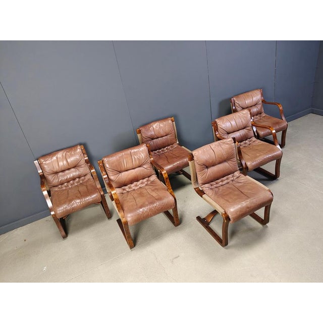 Vintage Leather and Plywood Chairs from Asko Pajamies, Finland, 1970s, Set of 6 For Sale - Image 9 of 13