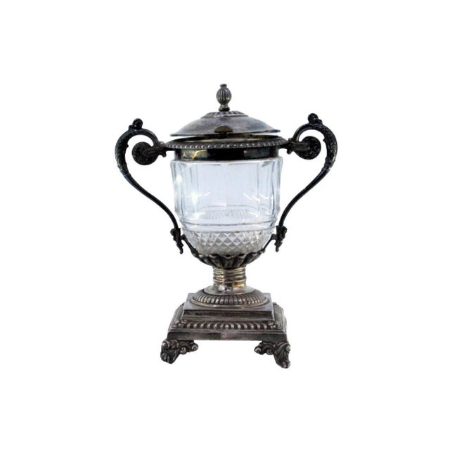 Silver Silver Sugar Bowl with a Cut Glass Core with Reliefs For Sale - Image 8 of 8