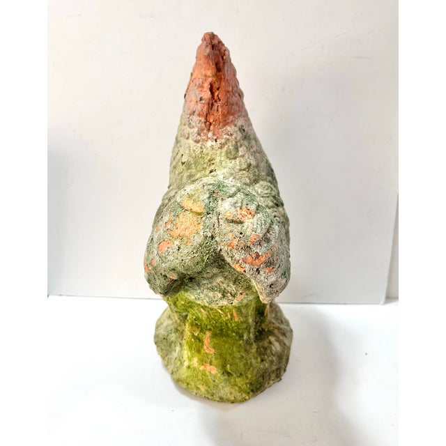 Gray Vintage Weathered Terracotta Rooster Garden Statue With Moss Patina For Sale - Image 8 of 9