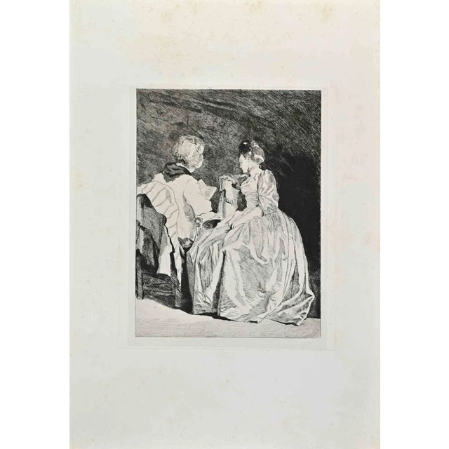 Jules de Goncourt, Conversation, Etching, Mid-20th Century For Sale
