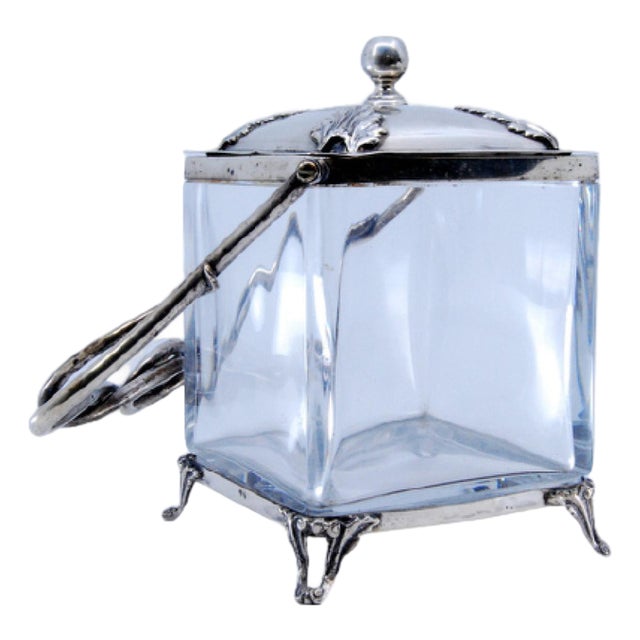 Silver and Glass Candy Box with Palms Decorated Lid For Sale