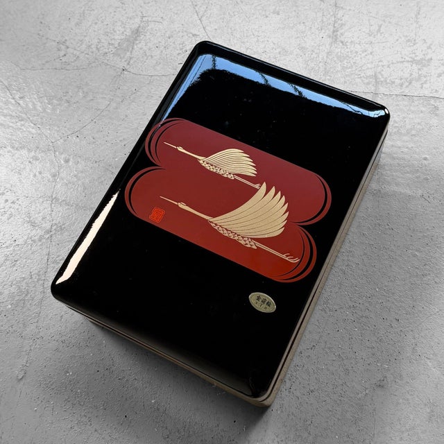 Japanese Lacquer Writing Box with Cranes, 1980s For Sale - Image 4 of 18