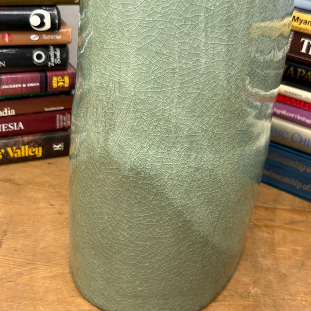 Green Asymmetrical Celadon Ceramic Vase with Crackle Glaze For Sale - Image 8 of 11