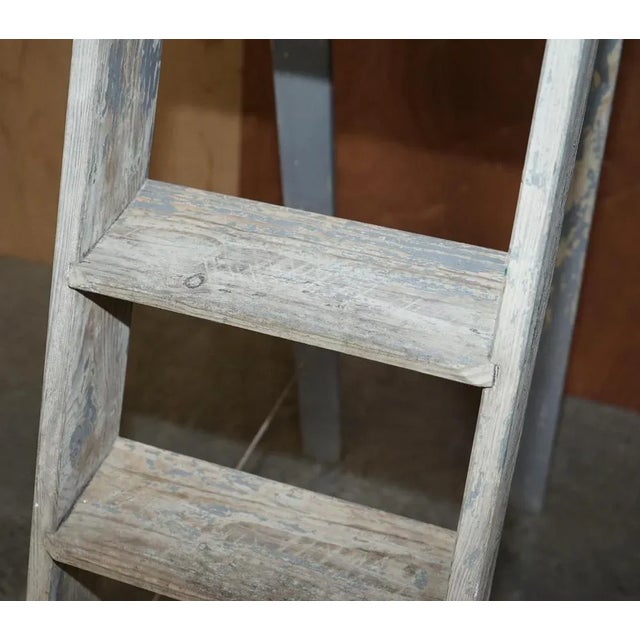 Blue Vintage Aqua Blue Paint Pitch Pine Decorators Ladder, 1920s For Sale - Image 8 of 18