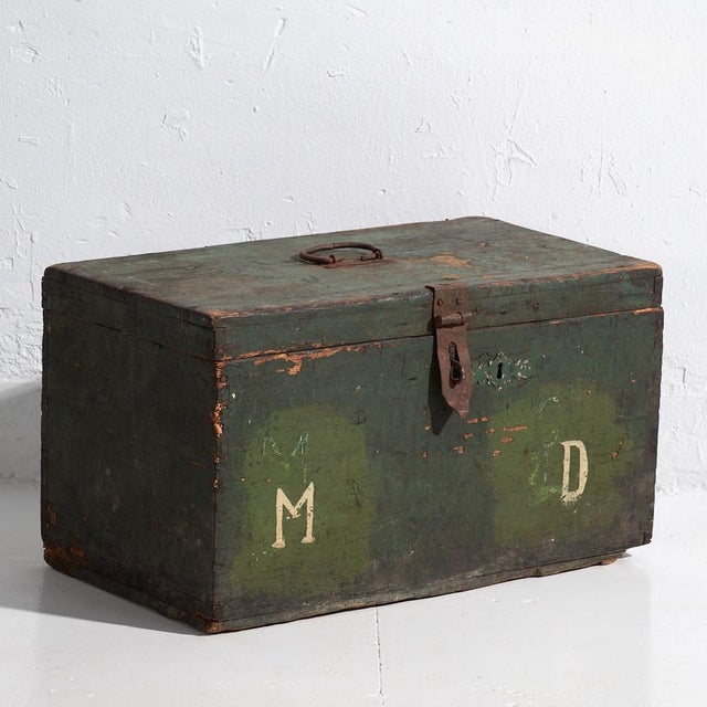 Antique Green Wooden Chest, 1910s For Sale - Image 9 of 9
