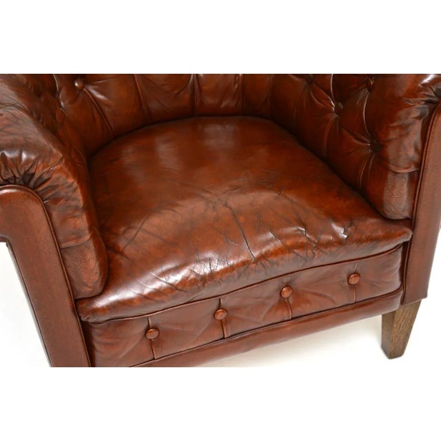 Antique Swedish Leather Armchair, 1900s For Sale - Image 9 of 11