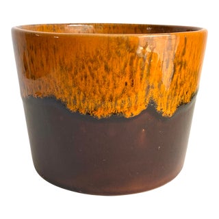 Mid Century Modern California Usa Pottery Planter Magee Ceramics Brown Orange Drip Glaze For Sale