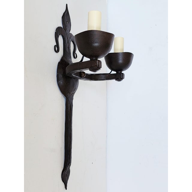 2010s Ironware International Inc. Athena Wrought Iron Wall Sconces-a Pair For Sale - Image 5 of 14
