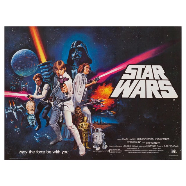 "Star Wars" Original Vintage British Quad Movie Poster by Tom Chantrell, 1977 For Sale