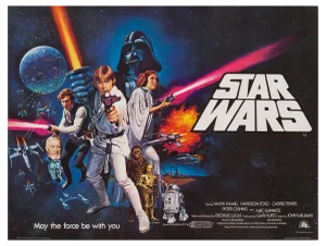 "Star Wars" Original Vintage British Quad Movie Poster by Tom Chantrell, 1977