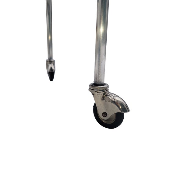 French Hollywood Regency Nickel Bar Cart With Black Formica Trays – Mid Century 2-Tier Trolley For Sale In Boston - Image 6 of 11