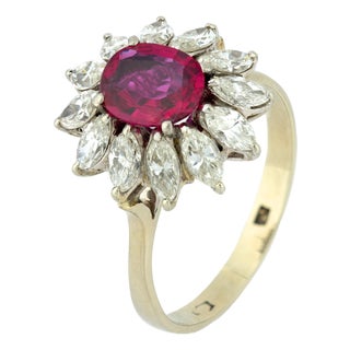Vintage Gia 1.00 Carat No Heat Ruby Diamond Platinum Ring, Size 7.75 For Sale