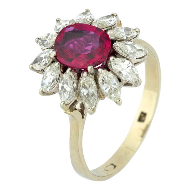 Vintage Gia 1.00 Carat No Heat Ruby Diamond Platinum Ring, Size 7.75 For Sale