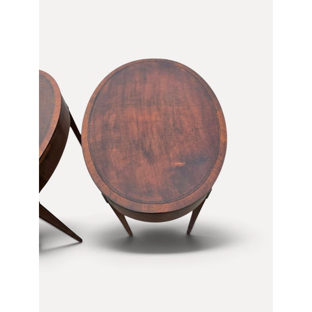 1920s 1920 English Sheraton Mahogany Leather Top Side/Sofa Tables, American Made. For Sale - Image 5 of 16