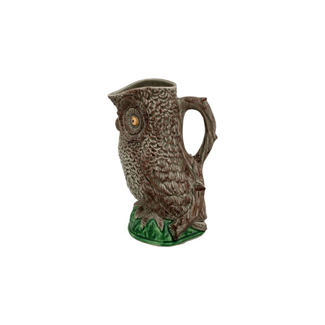 Traditional Bordallo Pinheiro Owl Pitcher, 44 oz For Sale - Image 3 of 3