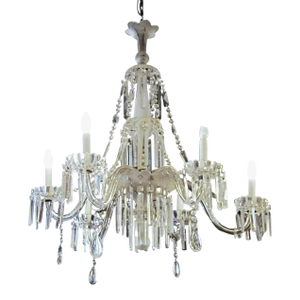 Mid 20th Century Restored French Frosted & Cut Glass & Crystal Chandelier