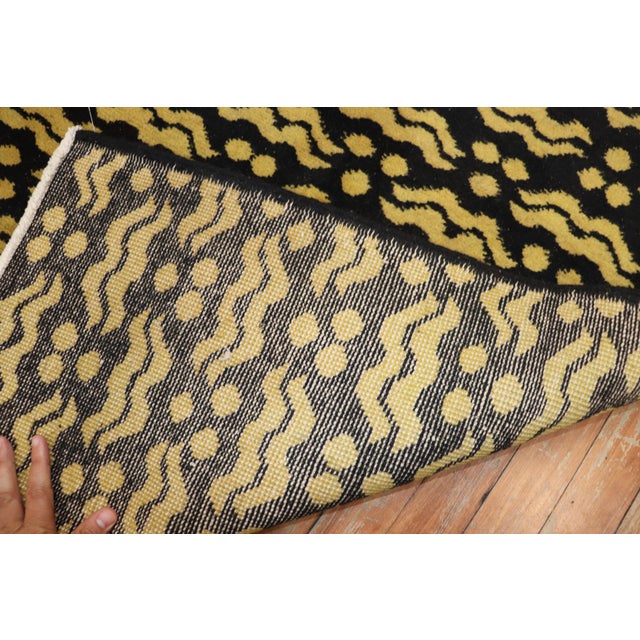 Mid 20th Century Vintage Turkish Black and Yellow Deco Rug For Sale - Image 5 of 18
