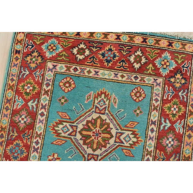Kazak Runner 2’7” X 9’6” Blue Wool Tribal Hand-Knotted Oriental Rug For Sale In Philadelphia - Image 6 of 12