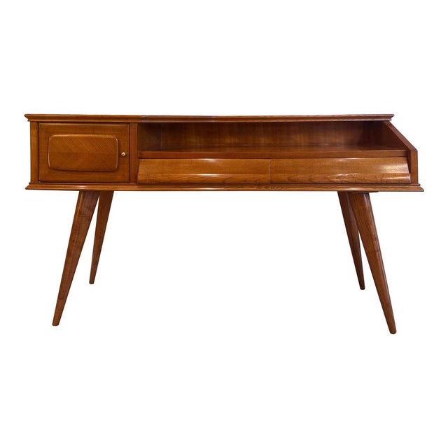 A fabulous multifunctional cabinet, console table or vanity desk in polished walnut with tapered legs. Features include...