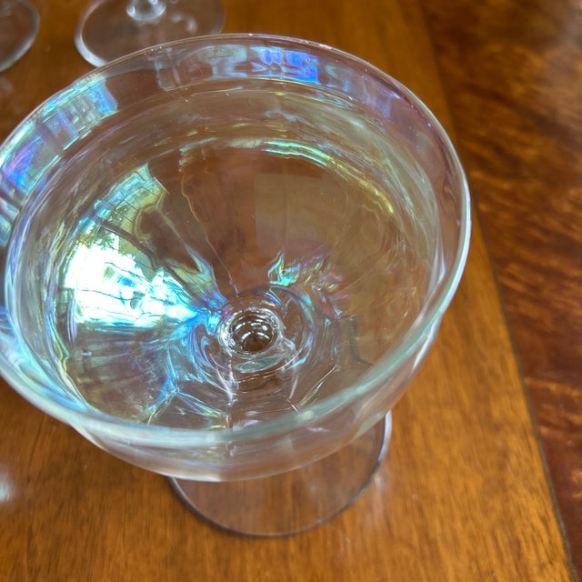 Traditional Vintage Iridescent Paneled Sherbet Glasses / Champagne Coupes — Set of 10 For Sale - Image 3 of 6