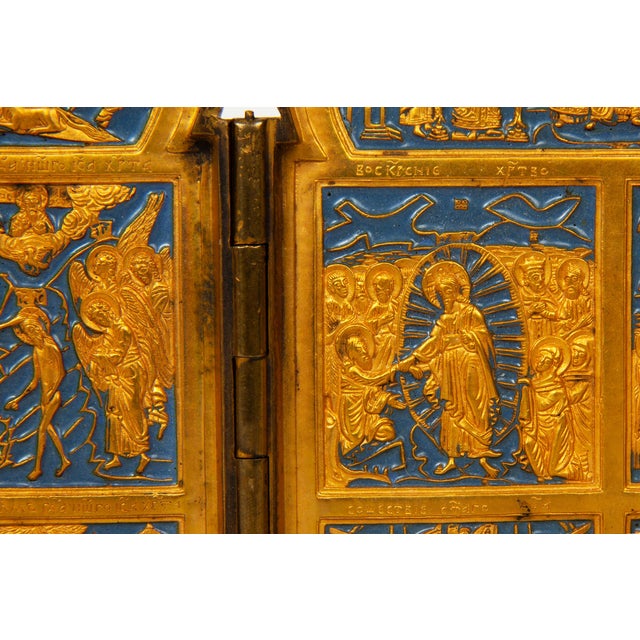 Fine Russian Old Believers Tetraptych Copper Icon With 20 Devotional Panels For Sale - Image 10 of 16