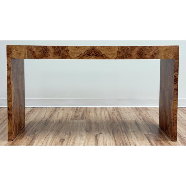 Mid-Century Modern Vintage Faux Burlwood Console Table For Sale - Image 3 of 12