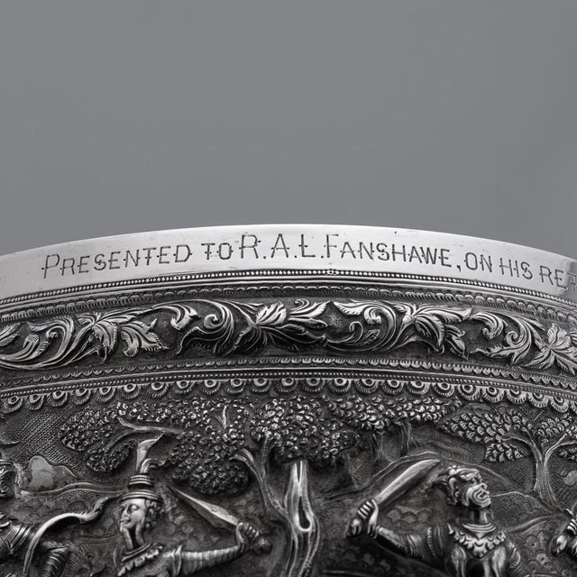 Silver Antique Burmese Repoussé Silver Bowl with Jataka Tales Decow, 1900s For Sale - Image 8 of 18