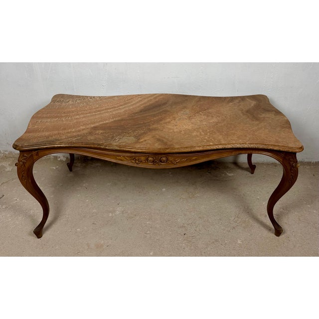 French Louis XV Style Coffee Table with Marble Top, Mid-20th Century For Sale - Image 10 of 13