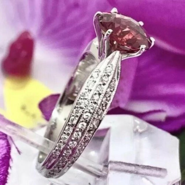 2010s Diamond Platinum Tourmaline Rubellite Ring 5.75 2.43 TCW Certified For Sale - Image 5 of 11