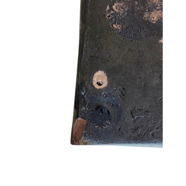 Vintage Artisan Hand Painted Green Floral Old World Terracotta Clay Square Tile For Sale - Image 10 of 10