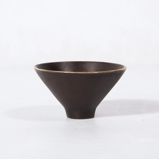Carl Auböck Mid-Century Modernist Patinated Brass Conical Dish Signed Carl Aubock For Sale - Image 4 of 10