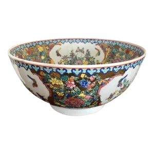 Stunning Gilt Multicolor 10” Large Chinoiserie Porcelain Bowl