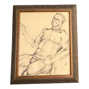 1940’s Original Abstract Male Figure Charcoal Drawing