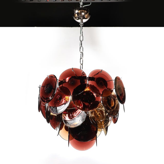 Mid-Century Modern Pair of Mid-Century Hand-Blown Murano Glass Disc Chandeliers in Smoked Tortoise For Sale - Image 3 of 10