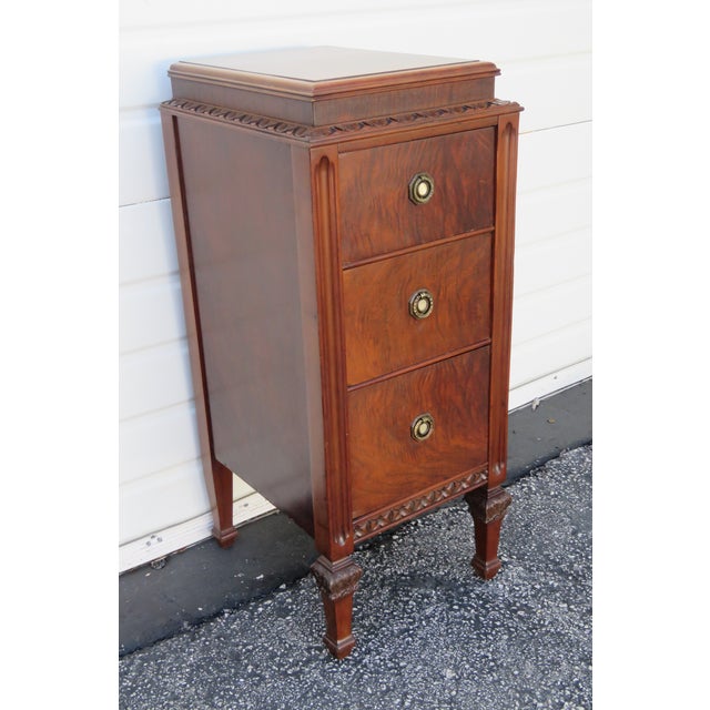 Wood 1930s Tall Narrow Carved Nightstands Side End Bedside Tables a Pair For Sale - Image 7 of 12