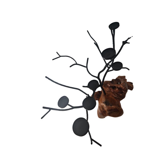 1980s One-of-a-Kind Root Wood & Forged Metal Candelabra Sculpture | Organic Modern Brutalist Statement Decor For Sale - Image 4 of 13