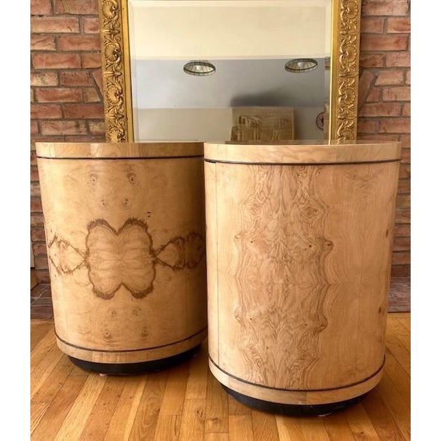 Henredon Burlwood Wood Side Tables, A Pair Step aside, basic side tables—these vintage icons by Henredon are--the moment....