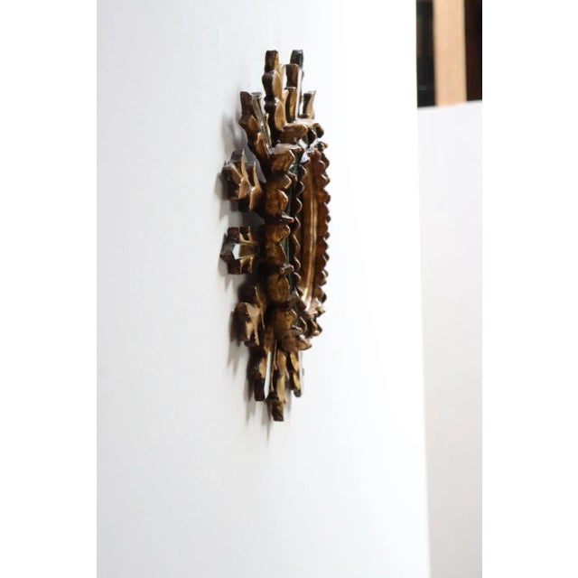 Mid-Century Modern Petite Italian Vintage Giltwood "Sunburst" Decorative Wall Mirror For Sale - Image 3 of 12