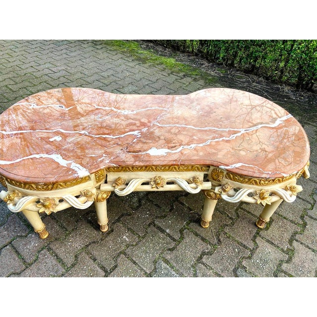 Mid-20c French Louis XVI Cream Gilt Marble Coffee Table For Sale - Image 6 of 17